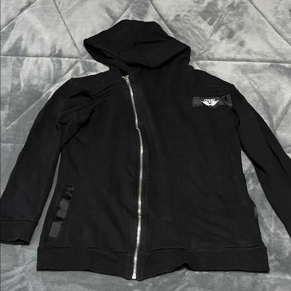 Black Zip-Up Hoodie with Logo
